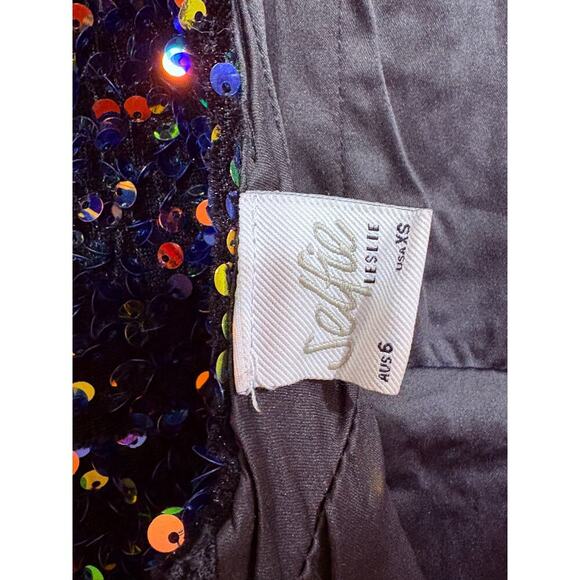 Selfie Leslie Demure Long Sleeve Open Back Dress Sequin Navy Multi Size XS - Picture 11 of 13